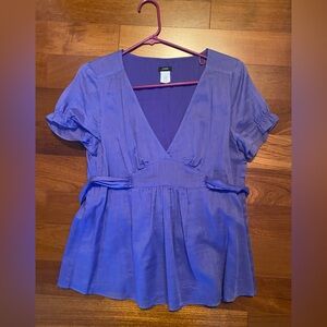 J. Crew Blue Cuffed Sleeve Wrap Blouse